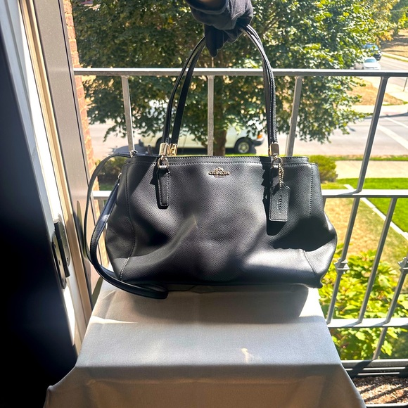 Coach Leather Tote Bag, Black/Gold - Picture 7 of 10